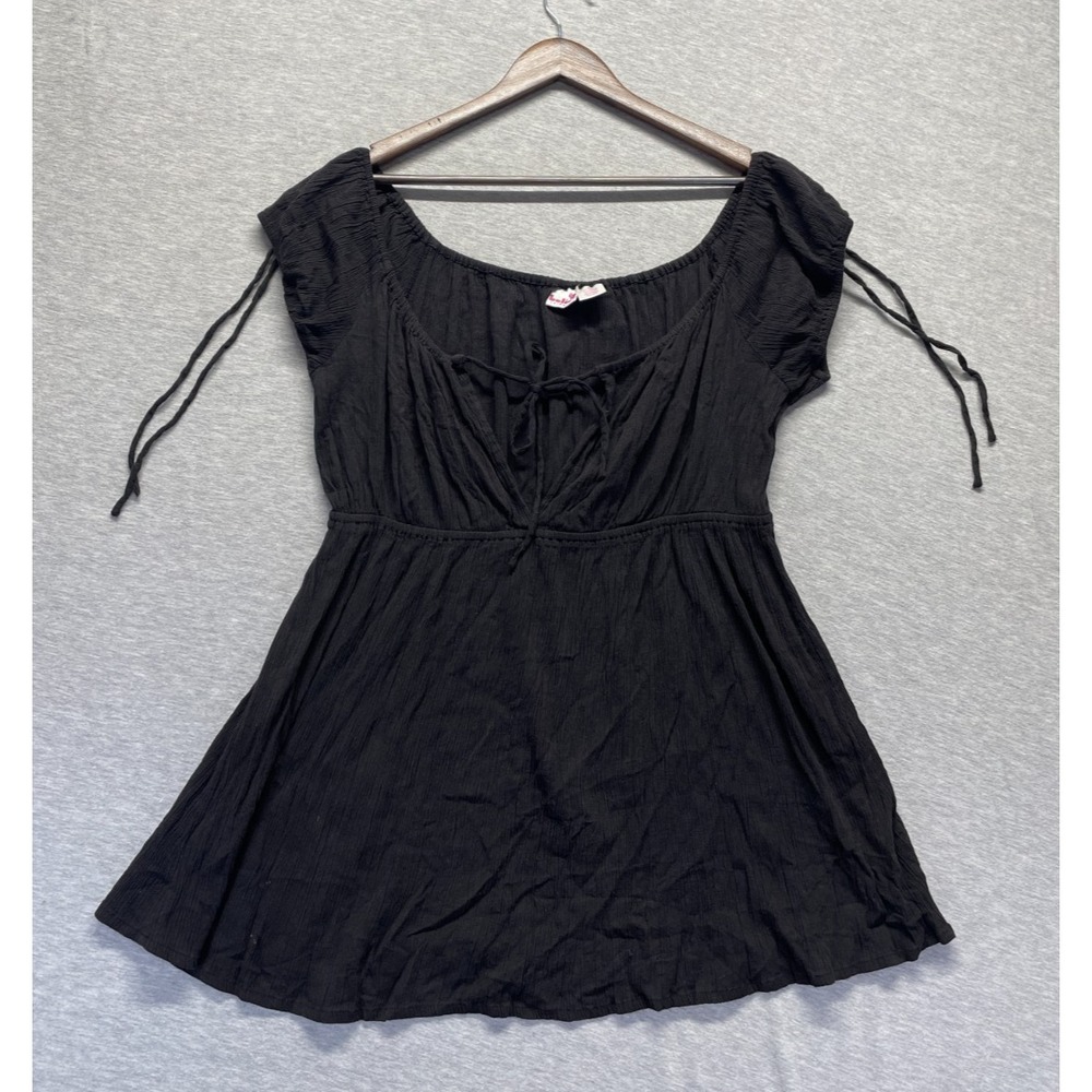 Belize Swimwear Cover Up Top Womens XL Black Cotton Cinched Waist Cap Sleeves